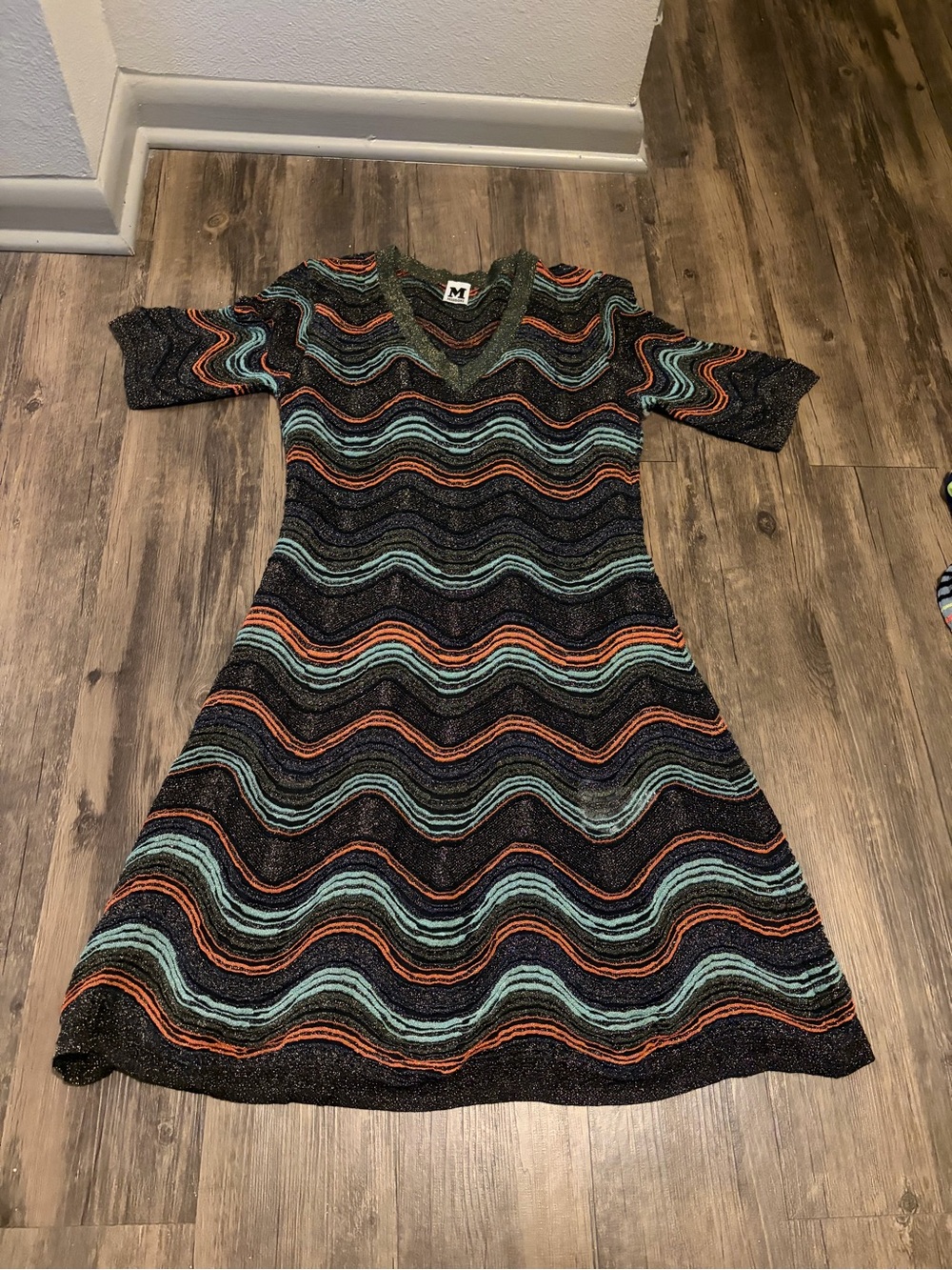 M Missoni Multicolor Pattered Lurex Knit Mini Dress L